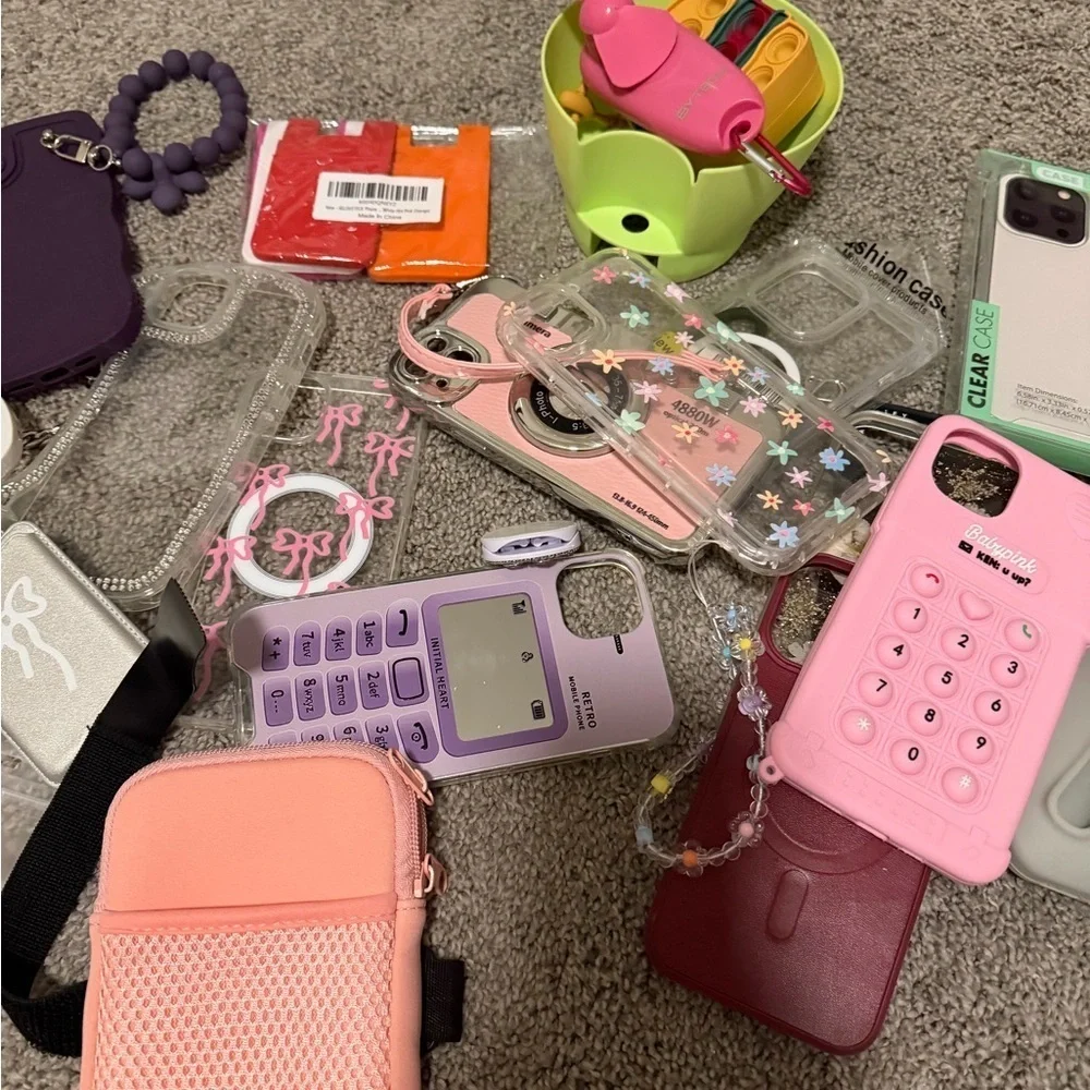 Pink and Purple Phone Accessories Set iPhone 14 max